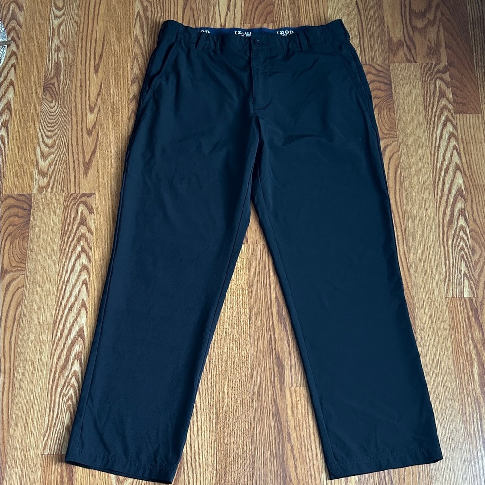 Izod Men's Black Chinos Golf Pants 34x32 w/Pockets Button Closure Lightweight
